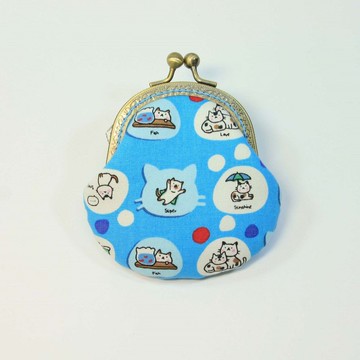 8.5cm口金零錢包41-貓 淺藍底