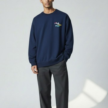 Fila FILA 大學T 深藍 LOGO 圓領 長袖 上衣 男 1TEW7002AB