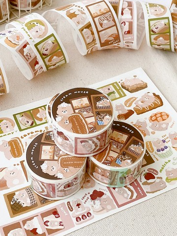 奶油鼠甜點拍立得3公分特殊油墨和紙膠帶附離型紙