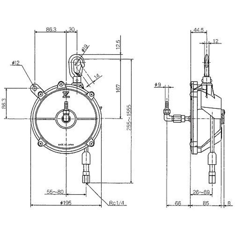 遠藤工業（ENDO） ＡＴＢ型エアツールバランサー ATB-1 エアホース内径：6.3mm 1.5〜3kg 1.3m LINEショッピング