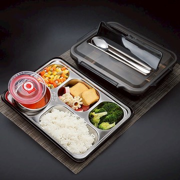 304不鏽鋼帶餐具蓋分格飯盒 湯碗款 贈304餐具 注水加熱 密封便當盒分隔餐盤餐盒快餐盒【ZK0109】《約翰家庭百貨
