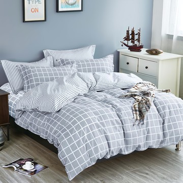 J-bedtime 床寢時光 台灣製100%純棉單人床包枕套組 s9108s-h  單人  小調 藍色 + 白色  床包 + 枕套