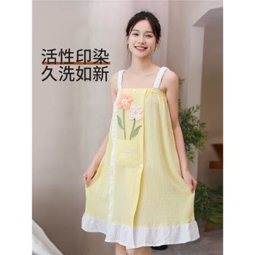 浴巾成人女可穿可裹家用純棉紗布夏季薄女吊帶浴裙大人兒童浴袍