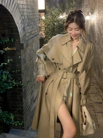 好康優選ByYou 2025秋季新款高級感中長款卡其色風衣外套女英倫風休閑大衣