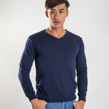 V領刷毛暖暖衣-深藍色