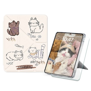 VXTRA 療癒萌寵 2025/2024 iPad Pro 11吋 Y折晶透 防摔立架皮套(傲嬌喵)+9H玻璃貼(合購價)