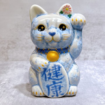 【藤晴安福】日本清水燒招財貓 | 花結晶 銀藤 - 健康 左