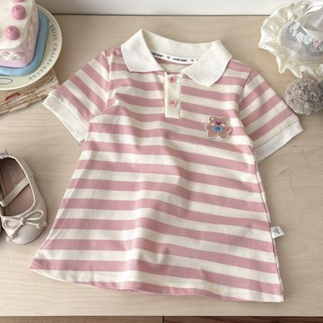 Mimo⭐女童條紋連衣裙夏裝兒童POLO公主寶寶夏季裙子