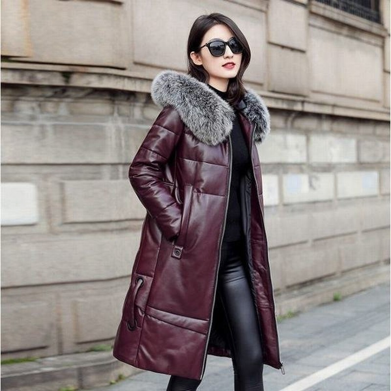 レザーコート 羊革 フォックスヘア ダウンコート レディース ロングダウンコート アウターコート ホワイトダークダウン ファスナー カジュアル 高級感 通販 Lineポイント最大get Lineショッピング