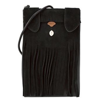 FURLA ALLEGRA絨面拼接皮革流蘇造型斜背手機包-黑 _廠商直送