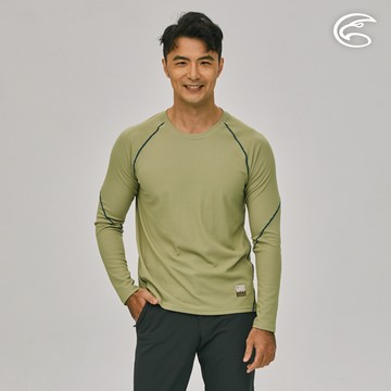 ADISI 男智能纖維超輕速乾長袖圓領上衣AL2221012 (S-2XL) 乾草綠｜城市綠洲