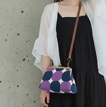 圓點 防潑水口金包 手作 帆布包 單肩背 斜背 側背 藍紫色