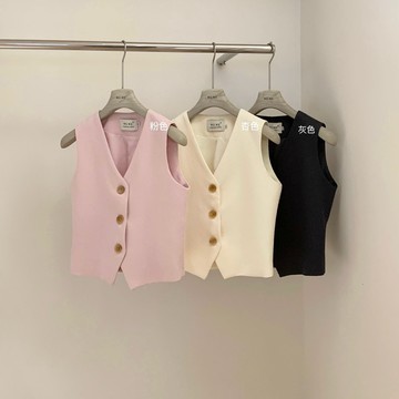 VIVILIAN法式簡約百搭基礎款紐扣無袖馬甲