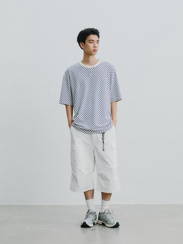 日系工裝中褲 / 寬鬆直筒 / 夏季棉質休閒短褲