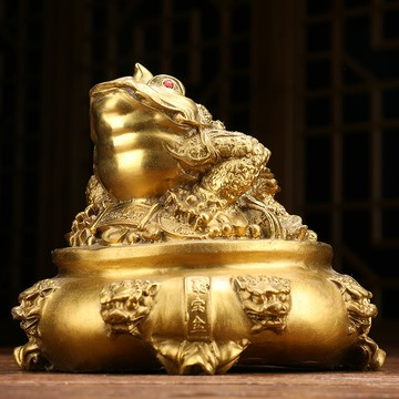 銅金蟾擺件純銅聚寶盆霸王金蟬蟾蜍招財工藝品辦公桌公司開業禮品