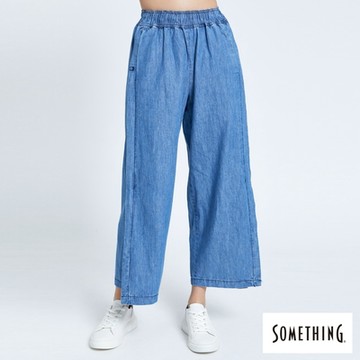 SOMETHING 女裝 NEO FIT涼爽開衩直筒牛仔褲-中古藍