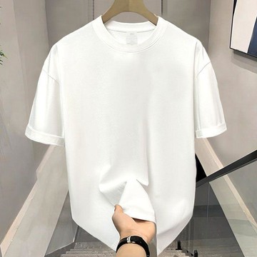 夏季純棉白色短袖t恤男士寬鬆簡約百搭潮流帥氣半袖男純色T恤上衣高質感 短袖 素T 短袖上衣 白T 短T 短袖t恤 大尺碼
