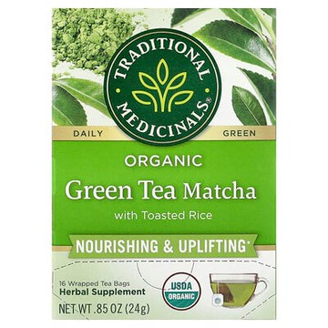 Traditional Medicinals, 有機綠茶抹茶，含炒米，16 茶包，0.85 盎司（24 克）。