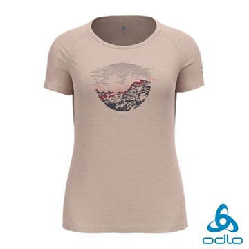 瑞士 ODLO 官方旗艦 女 ASCENT羊毛短袖T-SHIRT 日出 藕荷麻花