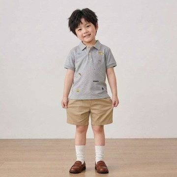 【臺灣出貨】夏季中大童POLO衫像素風圖案T恤仿刺繡印花工藝夏季短袖新款帥氣套頭