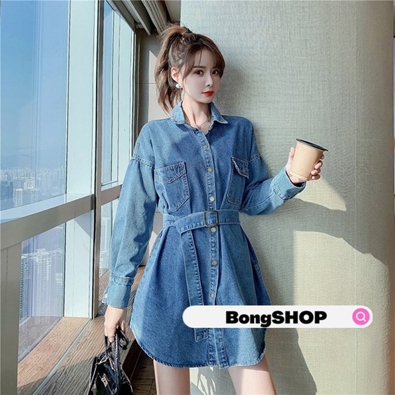 ワンピース レディース 代 春秋 長袖 デニムワンピース シャツワンピース アウター チュニック 大きいサイズ 着痩せ 通勤 通販 Lineポイント最大get Lineショッピング
