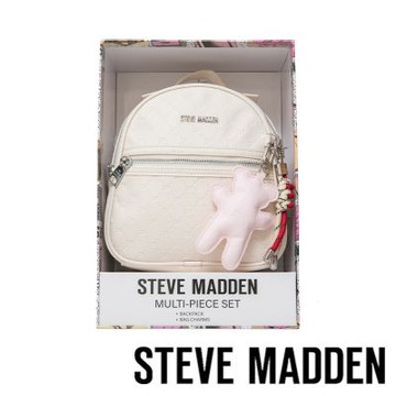 STEVE MADDEN-童趣雙吊飾/菱格紋後背包禮盒-米色