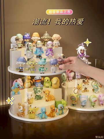 公仔展示盒 泡泡瑪特手辦展示柜旋轉盲盒收納展示架亞克力透明防塵公仔收納盒【展示盒】不含公仔