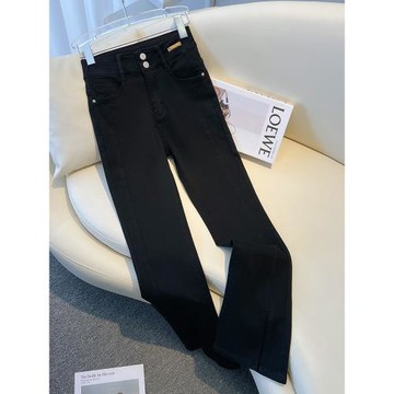 黑色微喇叭牛仔褲女士高腰顯瘦垂感2025年春秋季新款開叉馬蹄褲子