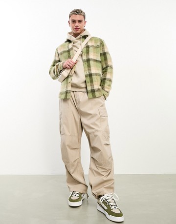 ASOS DESIGN check overshirt in wool mix in green