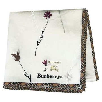 Burberrys 經典斜格紋滾邊花草圖騰LOGO帕領巾(白色/50CM)