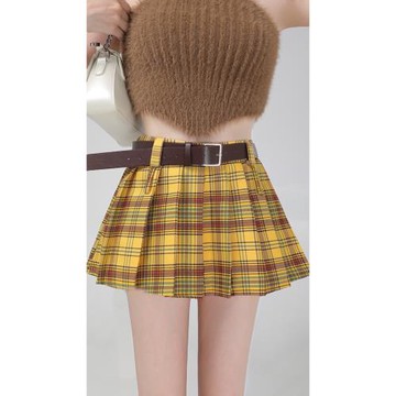 小P衣站辣妹高腰a字百褶半身裙女秋冬小個子英倫風格子顯瘦短裙子