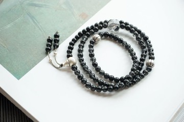 天然108顆佛珠黑髮晶手鏈 搭配閃靈鑽隨型珠 足銀南瓜珠 招財闢邪