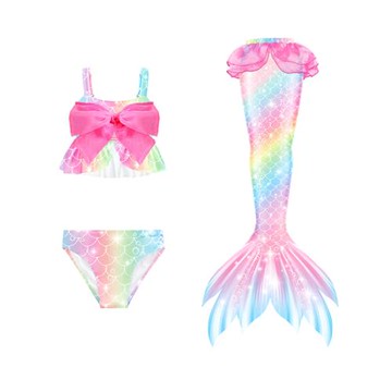 女童美人魚尾巴泳衣兒童分體游泳裝夏季新款女孩寶寶公主裙子衣服