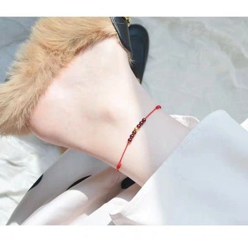 🙏🏻已開光過爐🙏🏻藏式手繩 藏式編繩 平安手鍊 天然石榴石保色轉運珠腳繩女學生韓版簡約時尚腳環森林係女孩紅繩