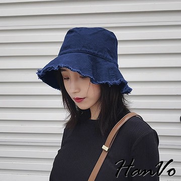【HanVo】文藝清新邊緣抽鬚漁夫帽 防曬遮陽 韓系配件 女生配件 C01-8180