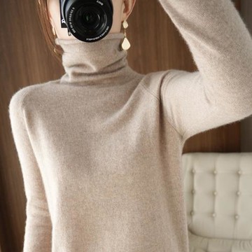 秋冬新款針織衫女高領氣質毛衣寬松堆堆領套頭針織羊毛打底衫