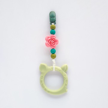 5顆 無字 玫瑰花 珊瑚綠小鹿斑比固齒器 / 客製化奶嘴鏈