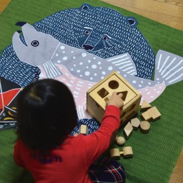 京都風呂敷包巾-katakata 三巾-熊與鮭(防潑水)