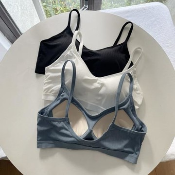 夏季白色冰絲無痕帶胸墊文胸小吊帶背心式打底運動內衣女裹胸抹胸
