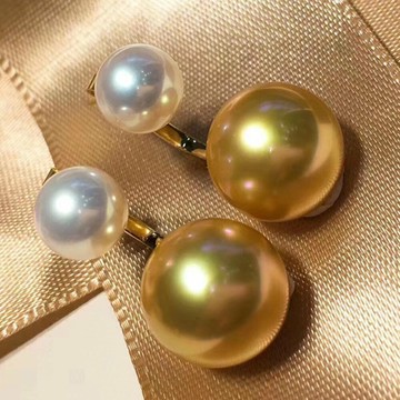 18K金 進口 正圓珍珠 南洋金珠 濃金珍珠 天然海水珍珠 耳釘 耳環 舒適佩戴 典雅設計
