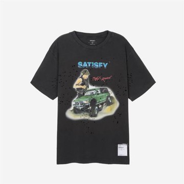 韓國小眾潮牌SATISFY 復古時尚潑墨圓領純棉印花短袖T恤