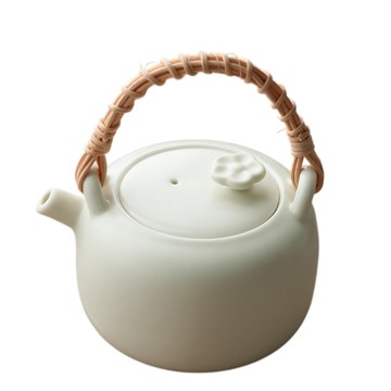 泡茶壺 【芸白】茶壺 提梁茶壺 藤編陶瓷茶壺 泡茶壺 簡約功夫茶壺 提梁壺 耐高溫陶瓷壺 出水順茶壺 居家泡茶壺