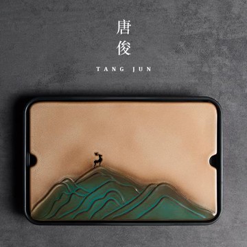 唐俊 日式茶盤現代簡約輕奢干泡盤瀝水盤家用茶臺小型托盤儲水盤