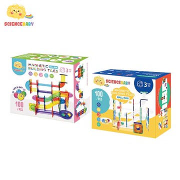 ScienceBaby - 雪鑽磁力片｜球道組100片｜透明管、彩色管｜3歲+