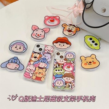Q版迪士尼頭像適用蘋果15promax手機殼磁吸iPhone14全包透明13帶磁吸支架12magsafe無線充電11可愛硬殼保護套