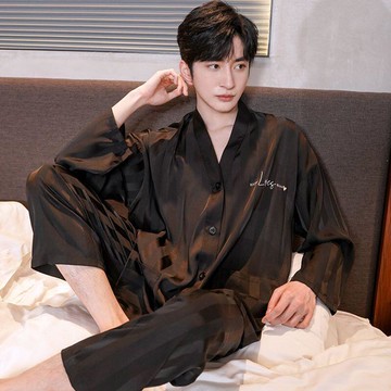 Kite高檔真絲男士睡衣夏季薄款長袖桑蠶絲寬松大碼家居服禮盒