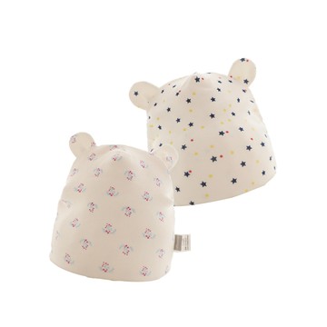 【Mesenfants】2入-印花雙層胎帽 小耳朵嬰兒帽 寶寶帽 新生兒帽子