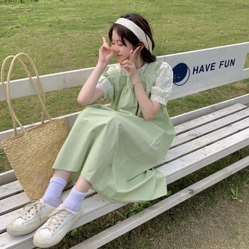 甜美減齡背帶連衣裙女夏季年新款裙子氣質韓版寬松顯瘦中長裙
