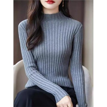 不起球100%純棉半高領毛衣2024新款女冬季修身全棉內搭針織打底衫