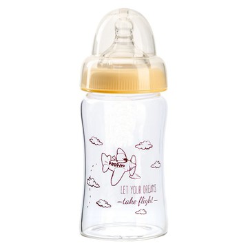 PiYOPiYO 黃色小鴨 寬口晶鑽玻璃奶瓶 3個月以上  黃色  180ml  1個
